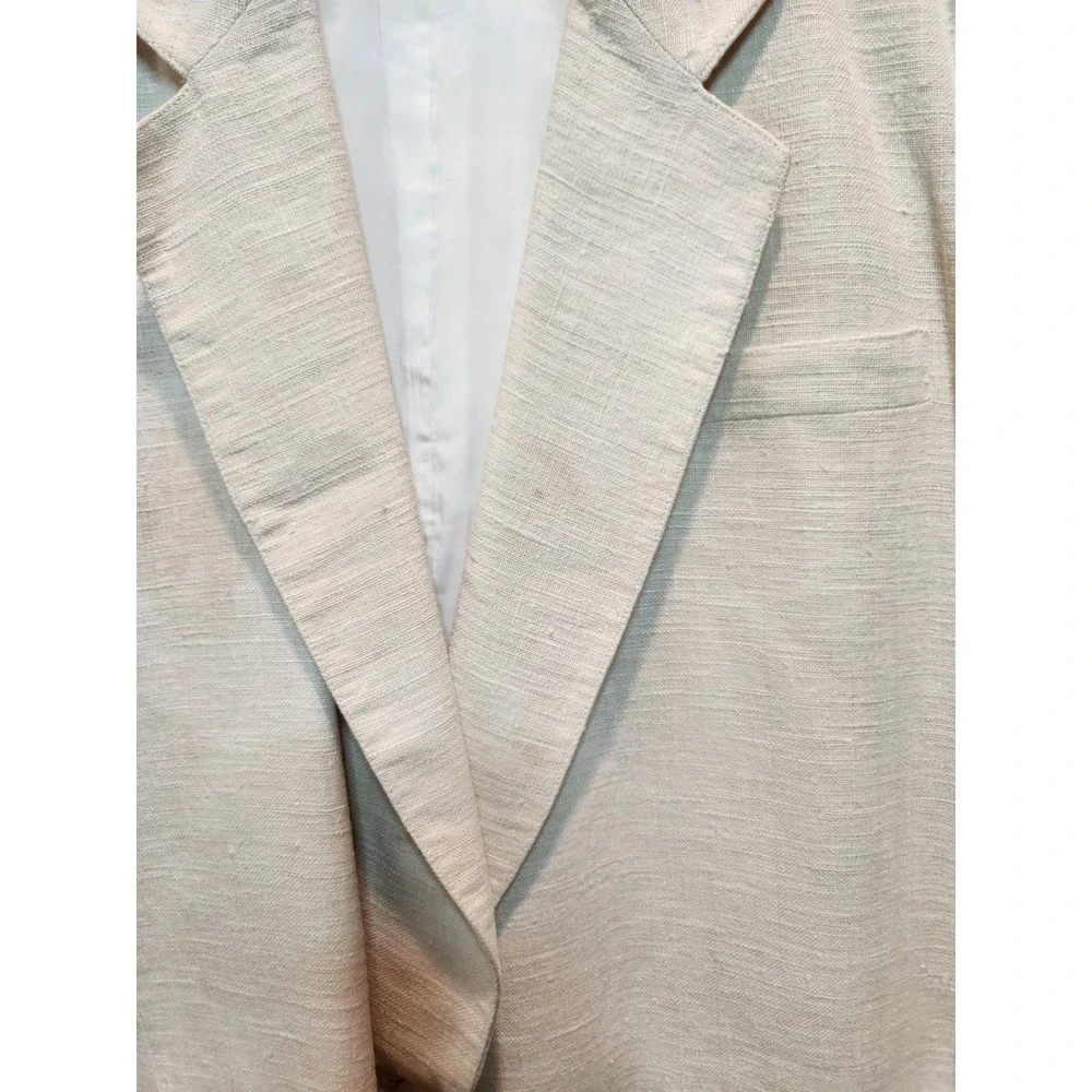 Vintage C.M.I. Cream 100% Linen Blazer Jacket‎ Beige  Large Single Button unisex